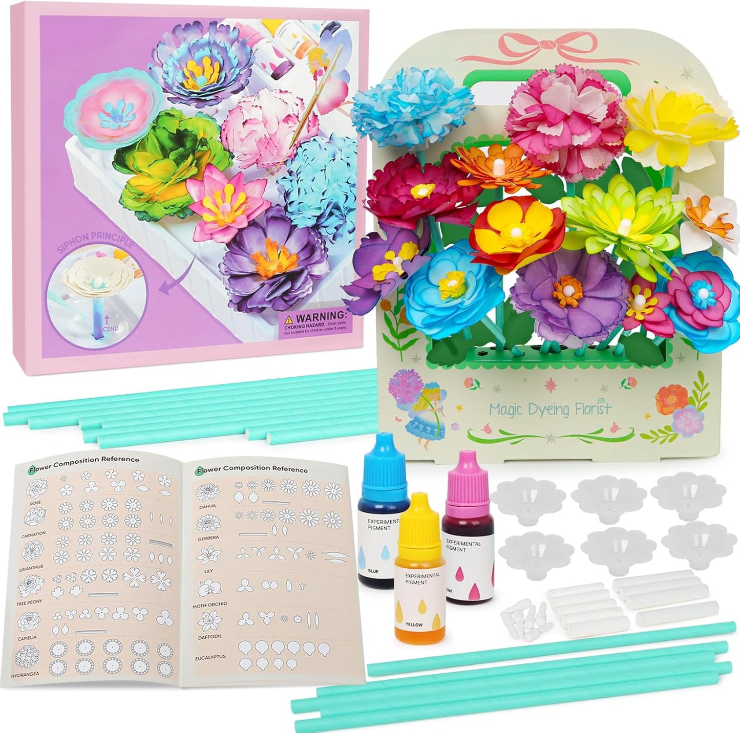 Arts and Crafts for Kids, Paper Flowers Science Kit Magic Dyeing Flowers Crafting Color Changing Art Project Class Group Activities, Gifts for Birthday Thank You Christmas, Toys for Ages 5-12yrs