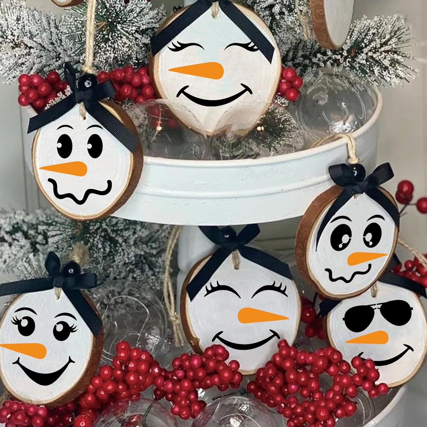 ﻿25pcs Christmas Snow Man Face Stencils for Crafts Reusable Drawing Stencil Small Ornament Stencils for Painting on Wood Christmas Balls Wall Home Decorations(25 Snowface 3in)