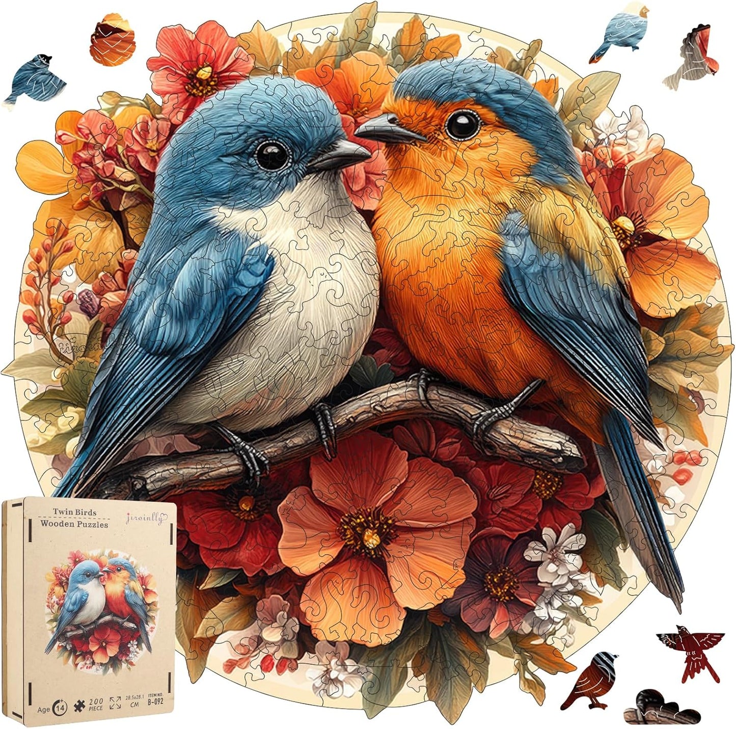 Wooden Puzzle for Adults, Twin Birds Jigsaw Puzzles 500 Piece, Unique Shapes Family Reunion Puzzle for Adults, Beautiful Package, Best Gift for Family Friends Medium 11.4x11in