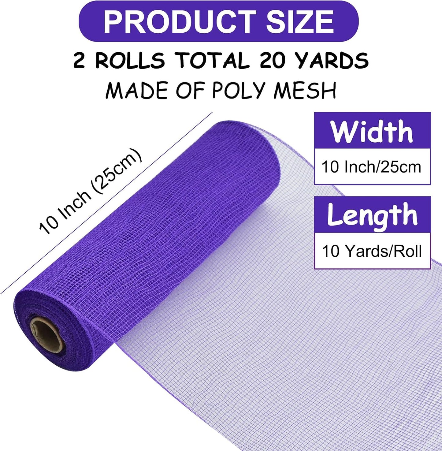TONIFUL 2 Rolls 10 Inch Purple Decorative Mesh Ribbbon Rolls, Fabric Mesh for Mesh Wreath Supplies, Front Door Wreath Crafts Tree Decor Christmas NewYears Halloween Decoration (10 yds/roll)