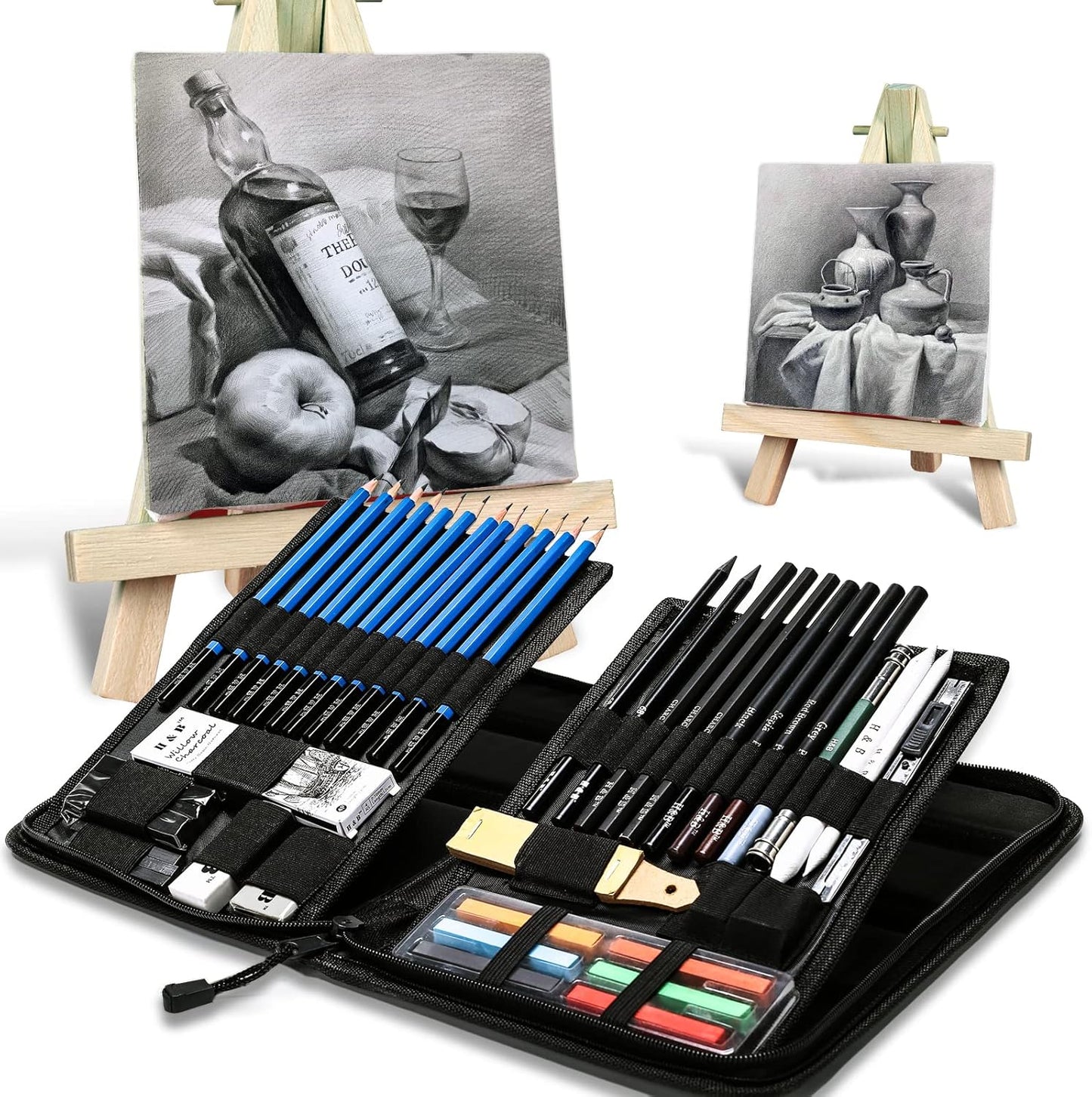 H & B 48 Professional Sketching Pencils and Drawing Kits, Including Sketching Pads, Graphite Pencils, Pencil Sharpener and Eraser, Artist's Art Supplies for Artists Beginner Adults