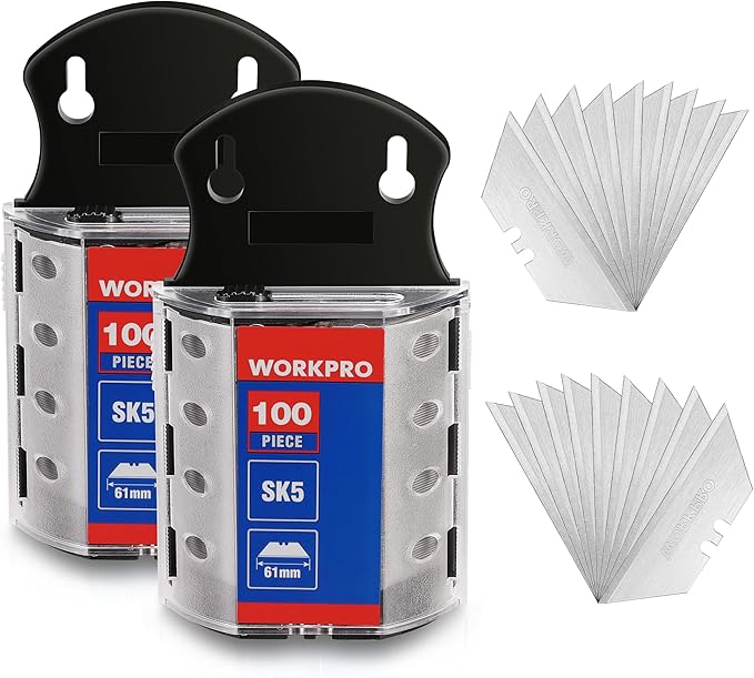 WORKPRO 200-Pack Utility Knife Blades with Dispenser, SK5 Steel Box Cutter, Standard Blades for Utility Knife Replacement