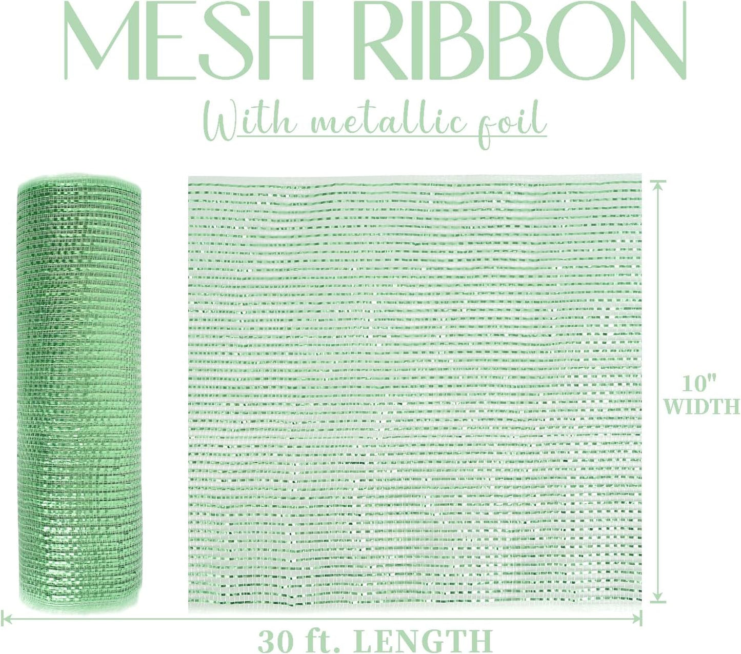 MEEDEE Sage Green Deco Mesh 10 Inch Rolls Deluxe Wide Foil Metallic Mesh Fabric Light Green Mesh Ribbon for Christmas Tree, Wreaths, Garland, Gift Wrapping, Bows Making (30 Feet)