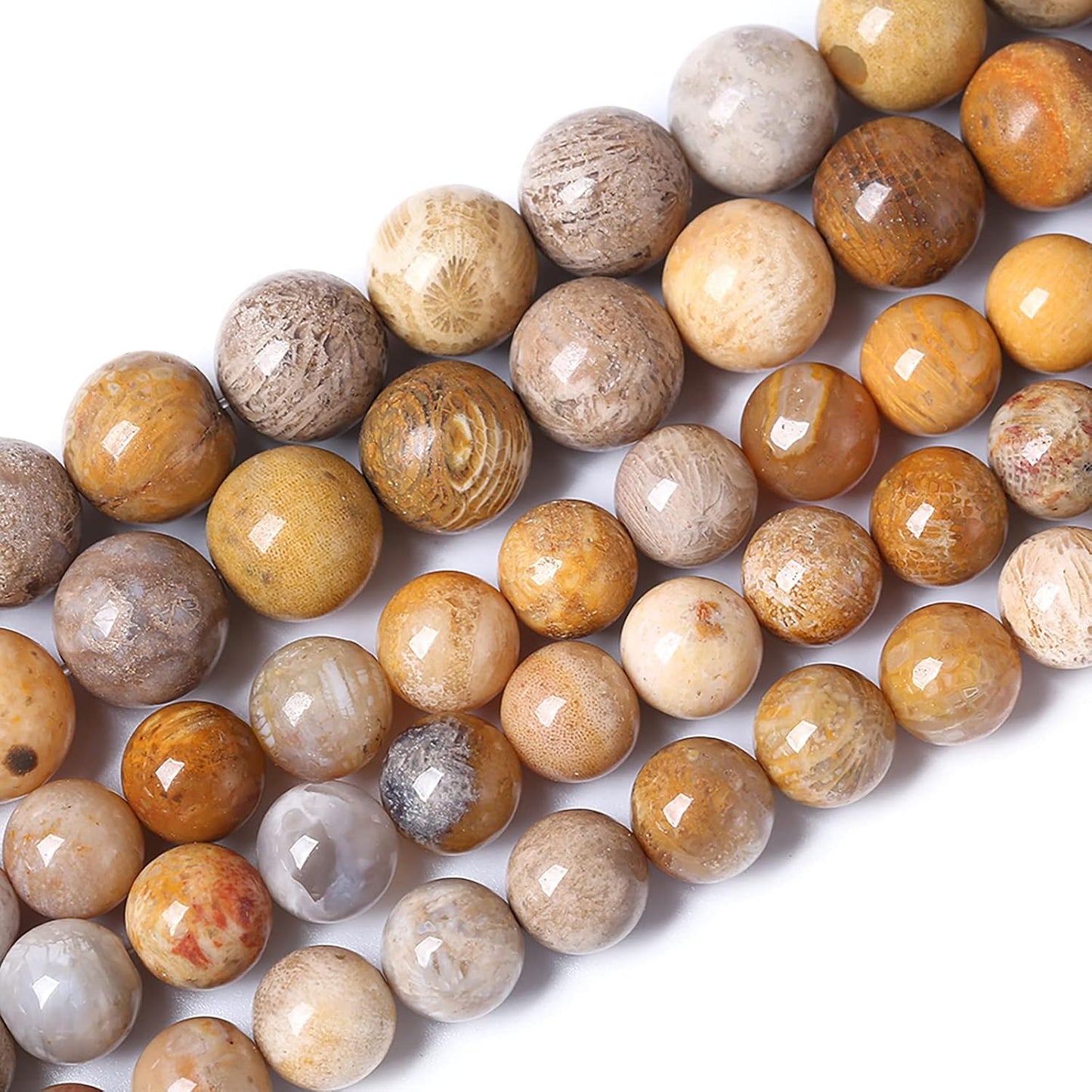 72pcs 10mm Natural Coral Jade Chrysanthemum Stone Beads Round Loose Beads for Jewelry Making,DIY Bracelet Necklace 32" 2 Strands