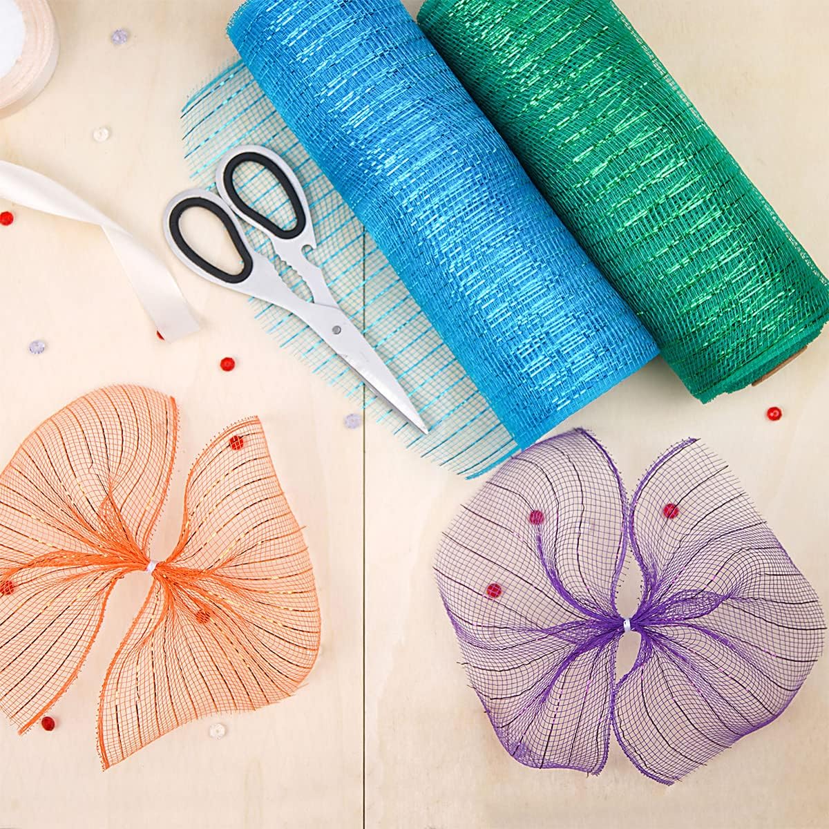 Anivia Deco Mesh Ribbon, 10inch x 30 Feet Each Roll Metallic Foil Mesh Ribbon for Wreaths Swags, Holloween, and Christmas Tree Decoration (Royal Blue/Royal Foil)