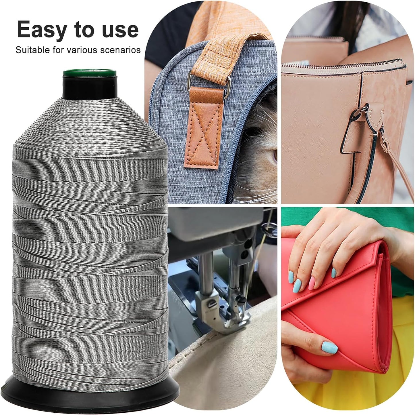 Extra Strong Bonded Nylon Thread #138 Tex135 – 16 OZ, 3000yds, Versatile Stitching Solution for Leather, Upholstery, Canvas Repair and More (Light Gray)