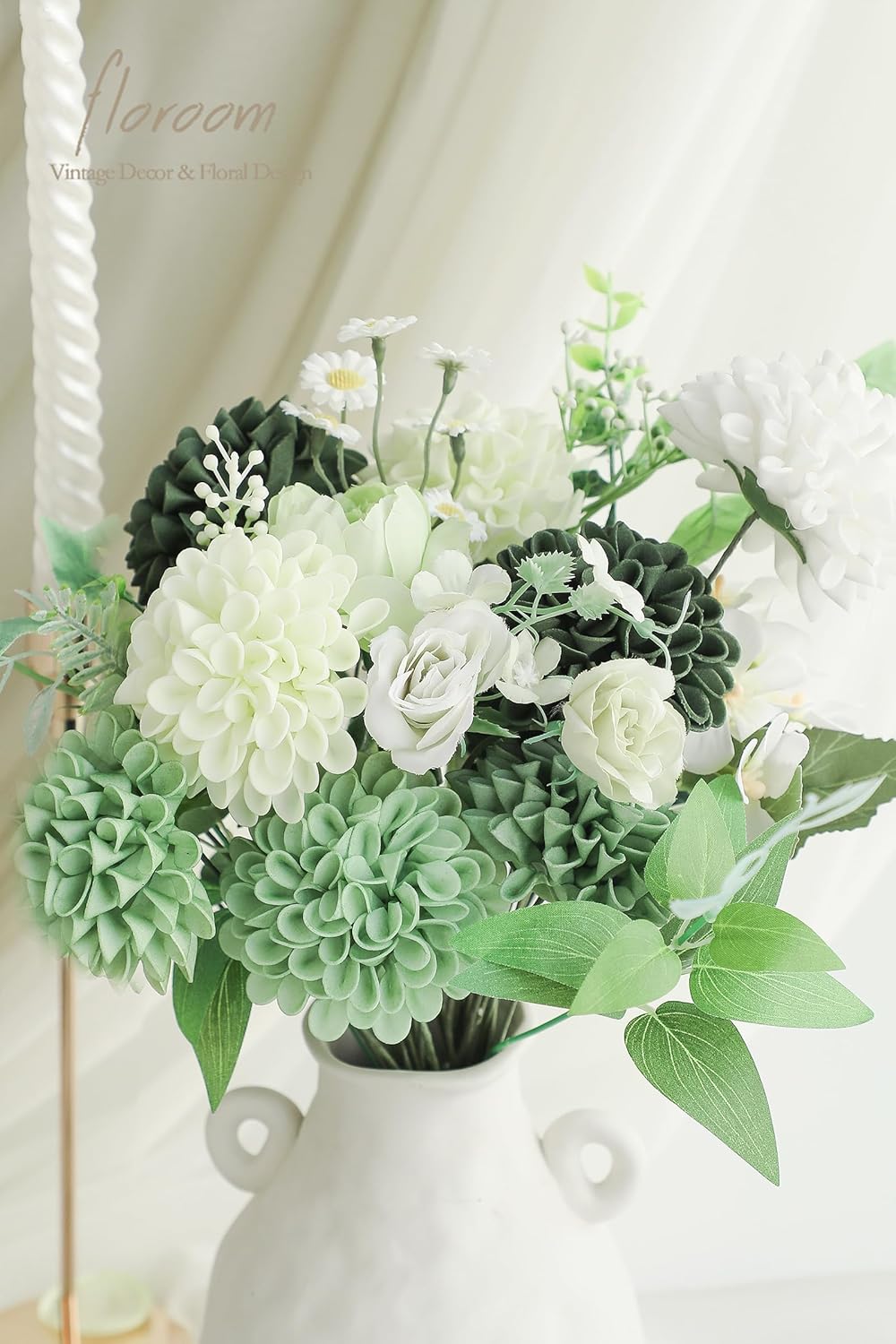Floroom Artificial Dahlia Flowers 25pcs Real Looking Forest Green Shades Foam Fake Roses with Stems for DIY Wedding Bouquets Bridal Shower Centerpieces Sage Green Floral Arrangements Tables Decoration