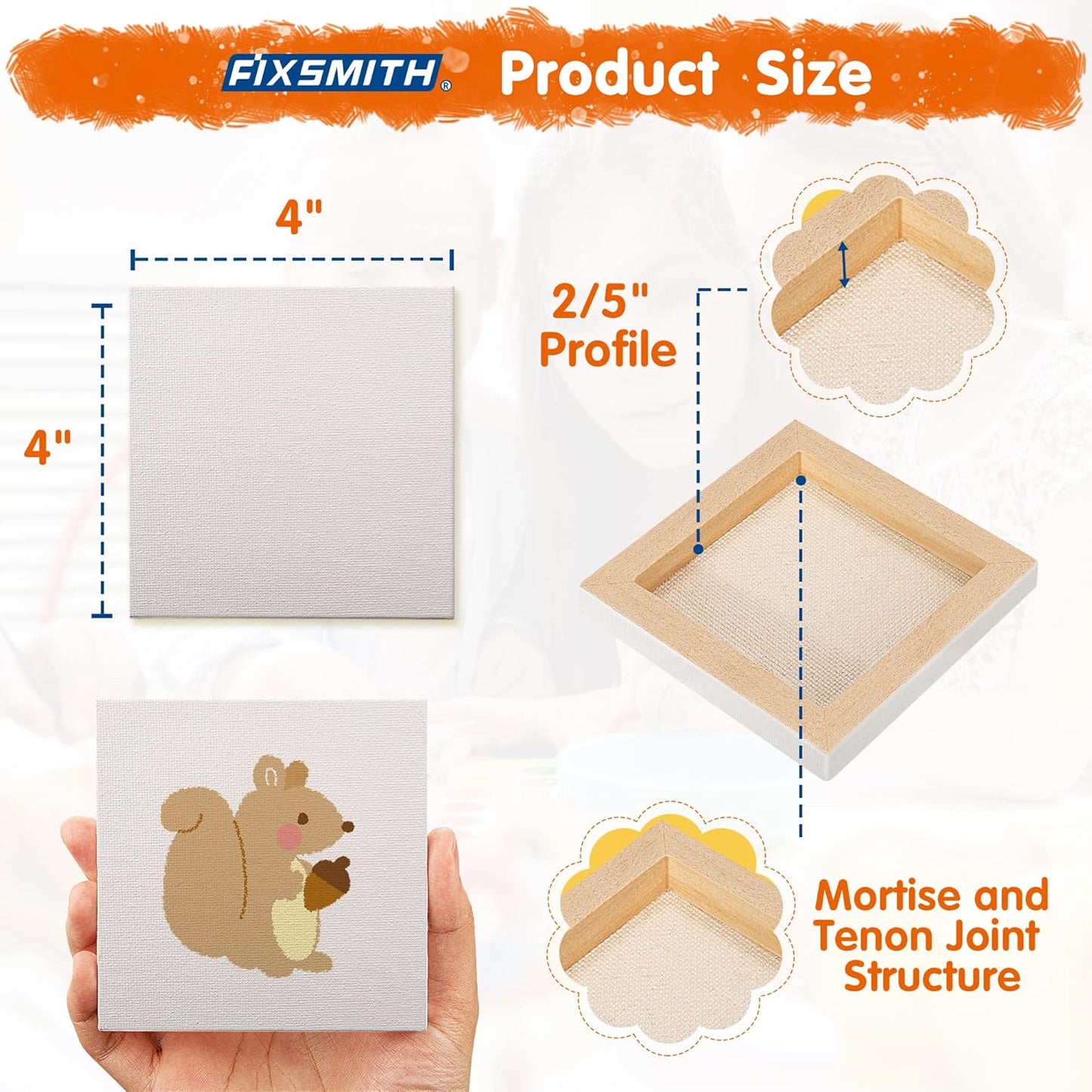 FIXSMITH Mini Stretched Canvas for Painting - 24 Pack 4 x 4 Inch, 2/5” Profile Small Square Canvases, 100% Cotton Blank Canvas, Home Decor Project, Art Supplies for Acrylic Oil Painting