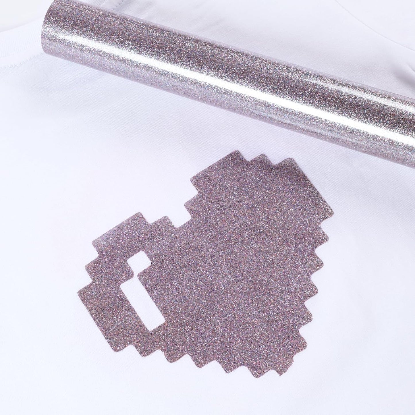 HTVRONT Silver Glitter HTV Heat Transfer Vinyl Roll - 10" x 8ft Glitter HTV Vinyl for Shirts, Glitter Iron on Vinyl for All Cutting Machine - Easy to Cut & Weed & Transfer (Rainbow Silver Glitter)