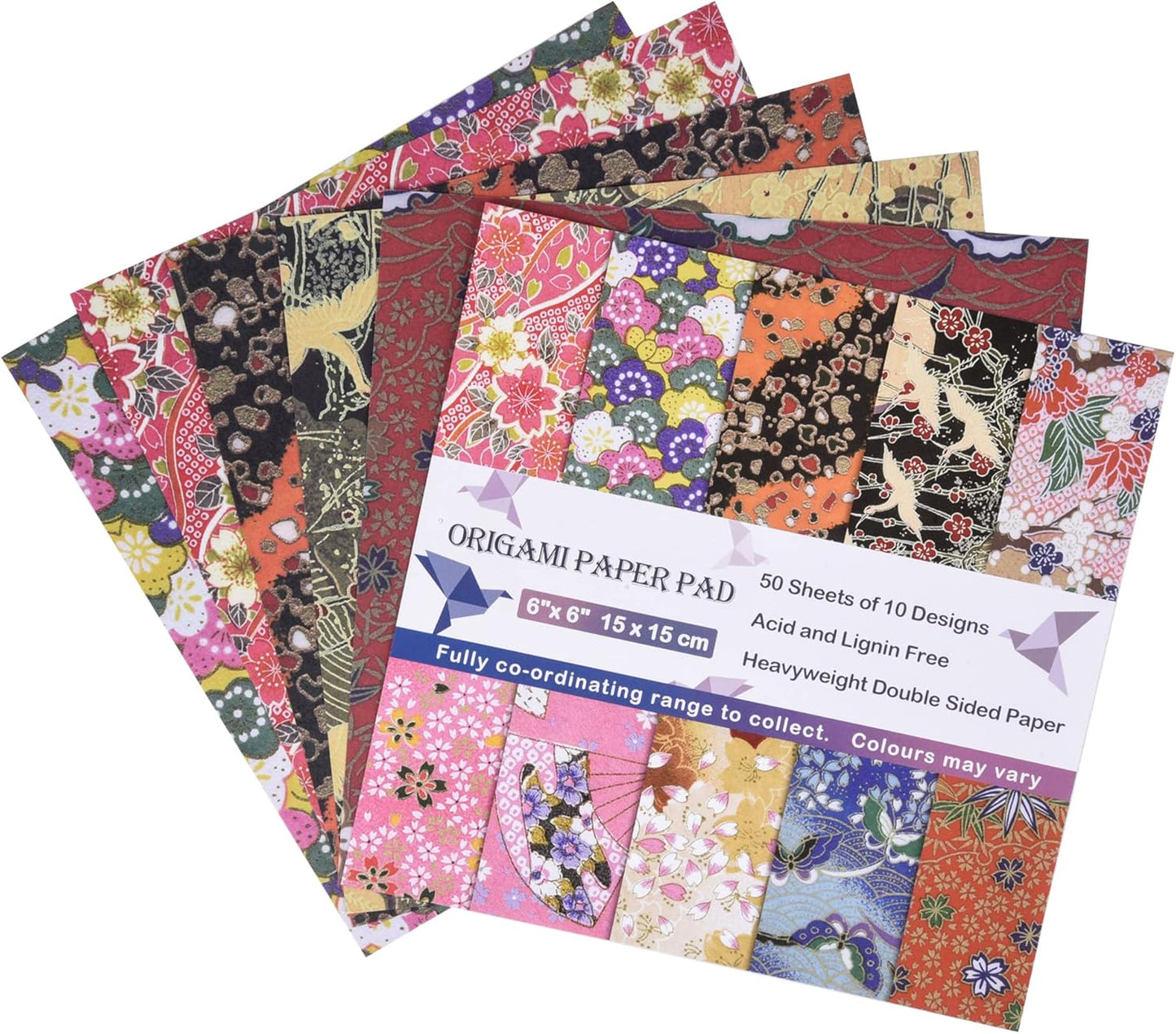 Origami Paper Kit 50 Sheets 6 Inch Square Double Sided Color 10 Vivid Sakura Washi Chiyo Colors for Hand Crafts Origami Paper Arts Creativity.Cherry Blossoms