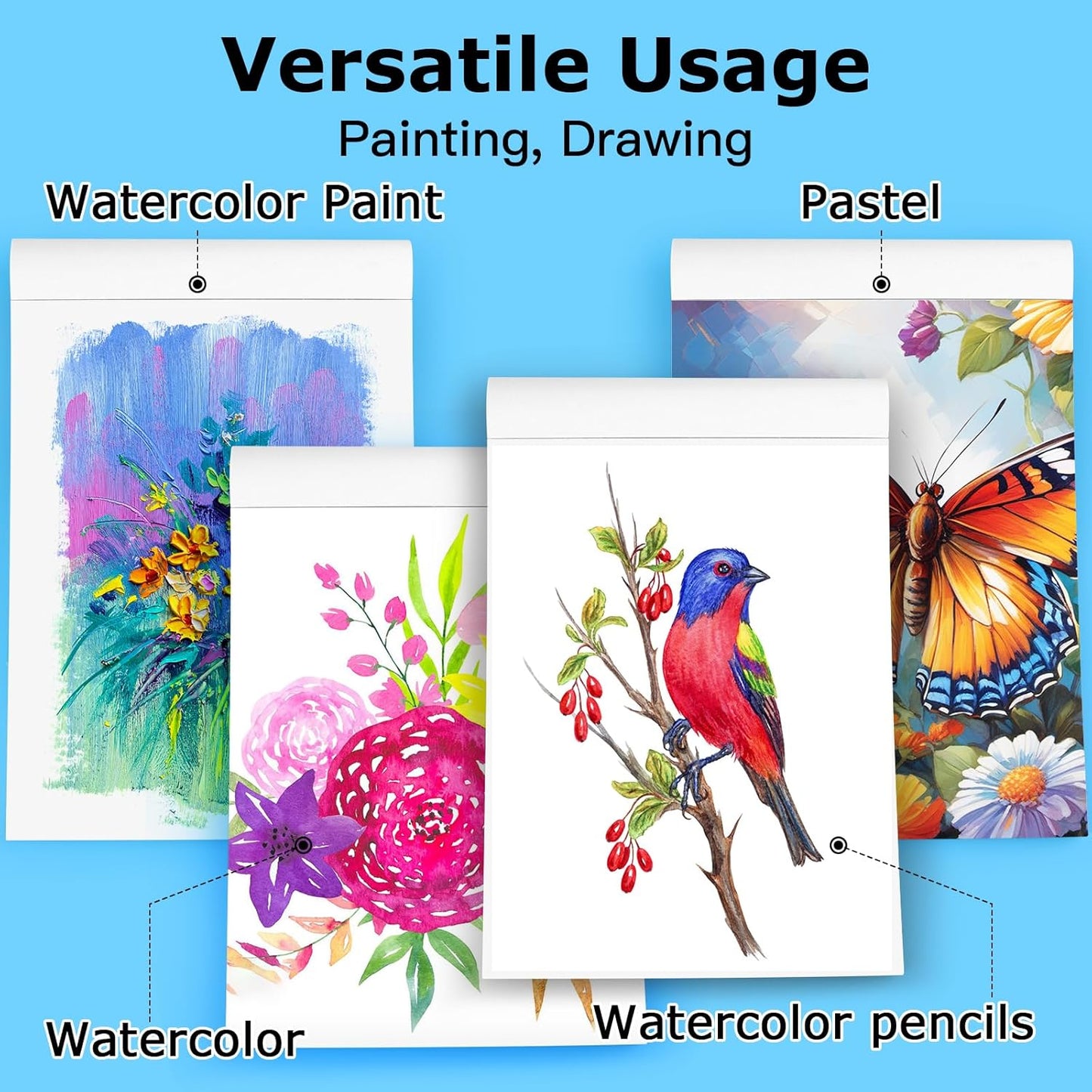 Hapikalor Watercolor Paper Pad, 9"x12" 140lb/300gsm Artist Drawing Sketch Book, Paper Pad, Art Journal, Arts and Crafts Supplies for Adults Kids, Paint Set, Colors, Canvas Painting, Watercolors, Blue