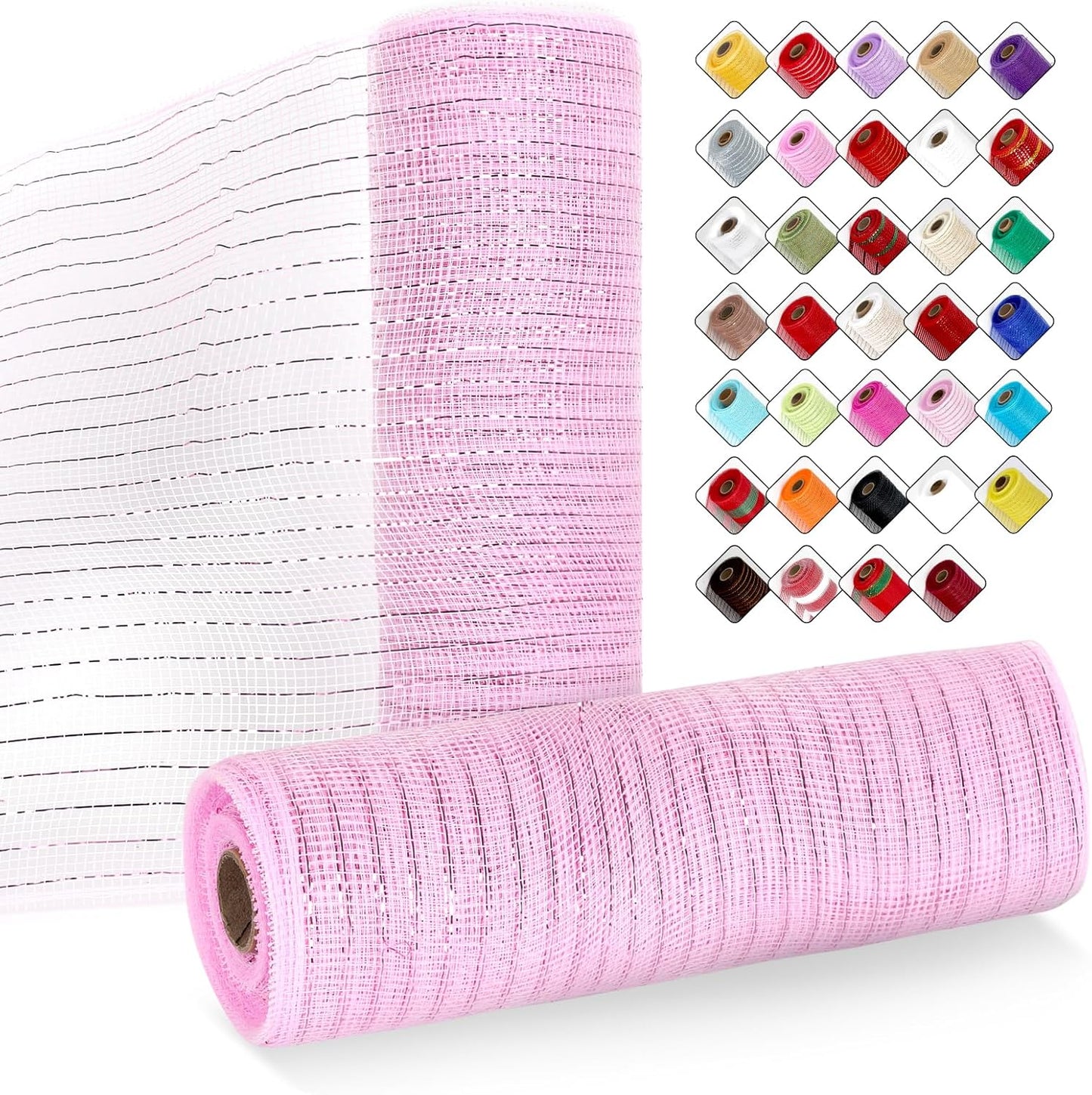 2 Rolls Mesh Ribbon for Wreaths 10 Inch x 30 Foot Wreath Mesh Rolls with Metallic Foil for Easter Christmas Party Wedding Home Decor DIY Craft Projects and Gift Wrapping (Light Pink)
