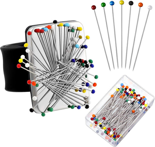 Magnetic Wrist Sewing Pincushion with 100 Pieces 1.5 Inch Ball Head Sewing Pins Set Wrist Magnetic Pin Holder Gift Supplies(Black)