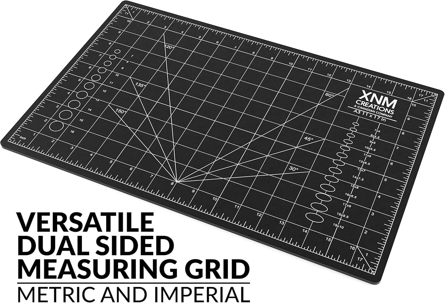 XNM Premium Self Healing Cutting Mat - 12 Inches by 18 inches - A3, 3 Layer Quality PVC Construction - Dual Sided, Imperial and Metric Grid Lines - Perfect for Cutting, Sewing, and Crafts