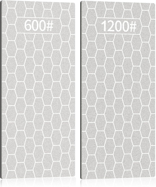 2PCS Diamond Sharpening Stone, Kalolary Knife Sharpener Stone Whetstone Honeycomb Surface Diamond Sharpener Plate with Non-slip Base for Pocket Knives Scissors, Outdoor Kitchen Tools (600/1200 Grit)