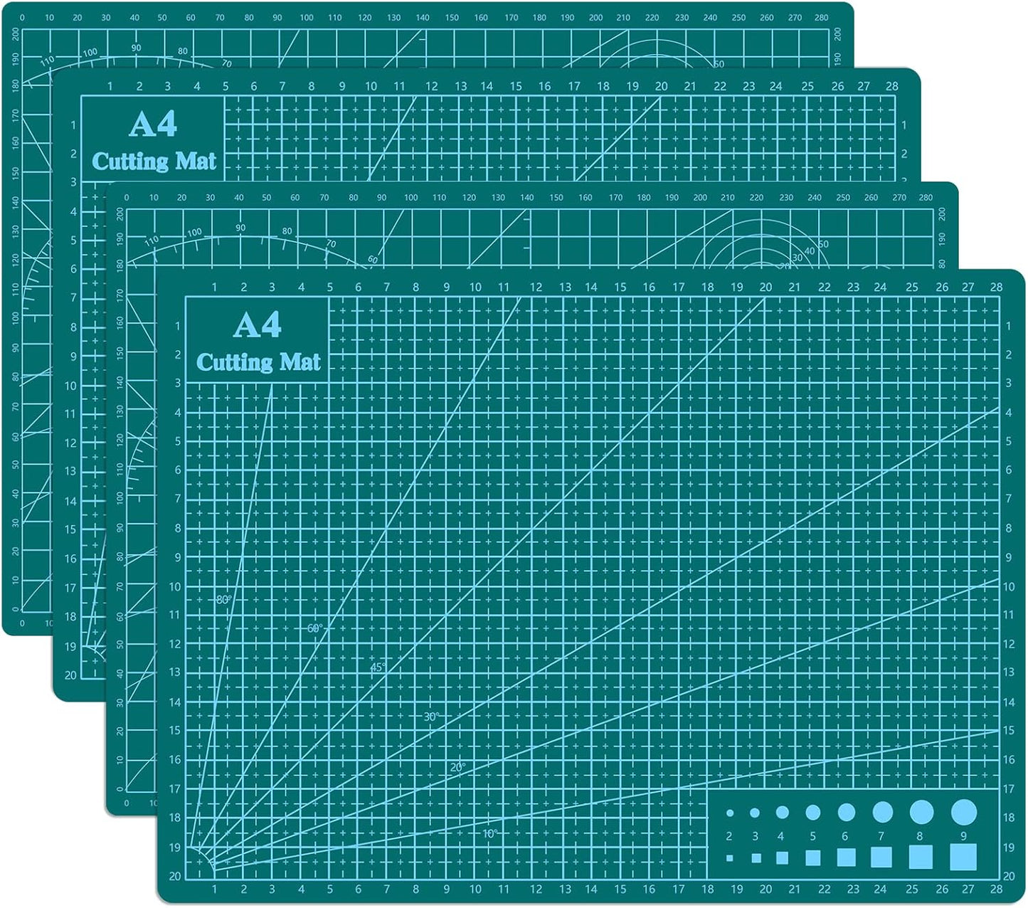 Cutting Mat 9"x12" Self Healing Cutting Mat Size Double Sided 5-Ply Rotary Sewing mat for Crafts Fabric Quilting Hobby Art Clay Precision Scrapbooking Project, A4, Green 4PCS