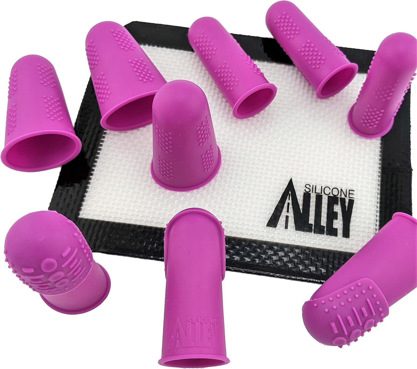 FLEX Thimbles | 9-Pack | 3X-Thick THIK-TIP Medium (3) + Standard Purple Finger Protectors 1x Thick - Small (3) and Large (3) | Mat (1) | Set of Large Eye Sewing Needles (1)