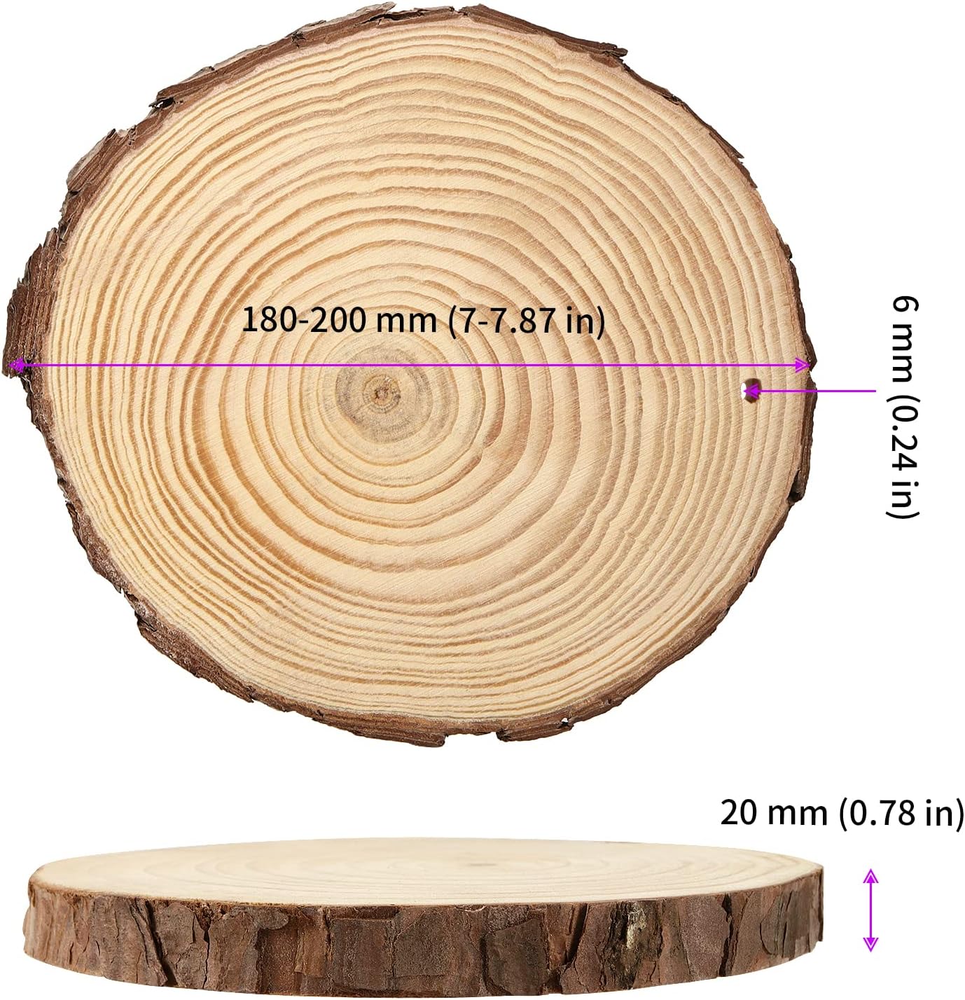 JEUIHAU 8 PCS 7-8 Inches Natural Wood Slices with Holes, Unfinished Predrilled Wooden Circles Tree Bark Slice, Blank Wooden Log Circles for DIY Crafts, Arts Wood Slices, Christmas Ornaments