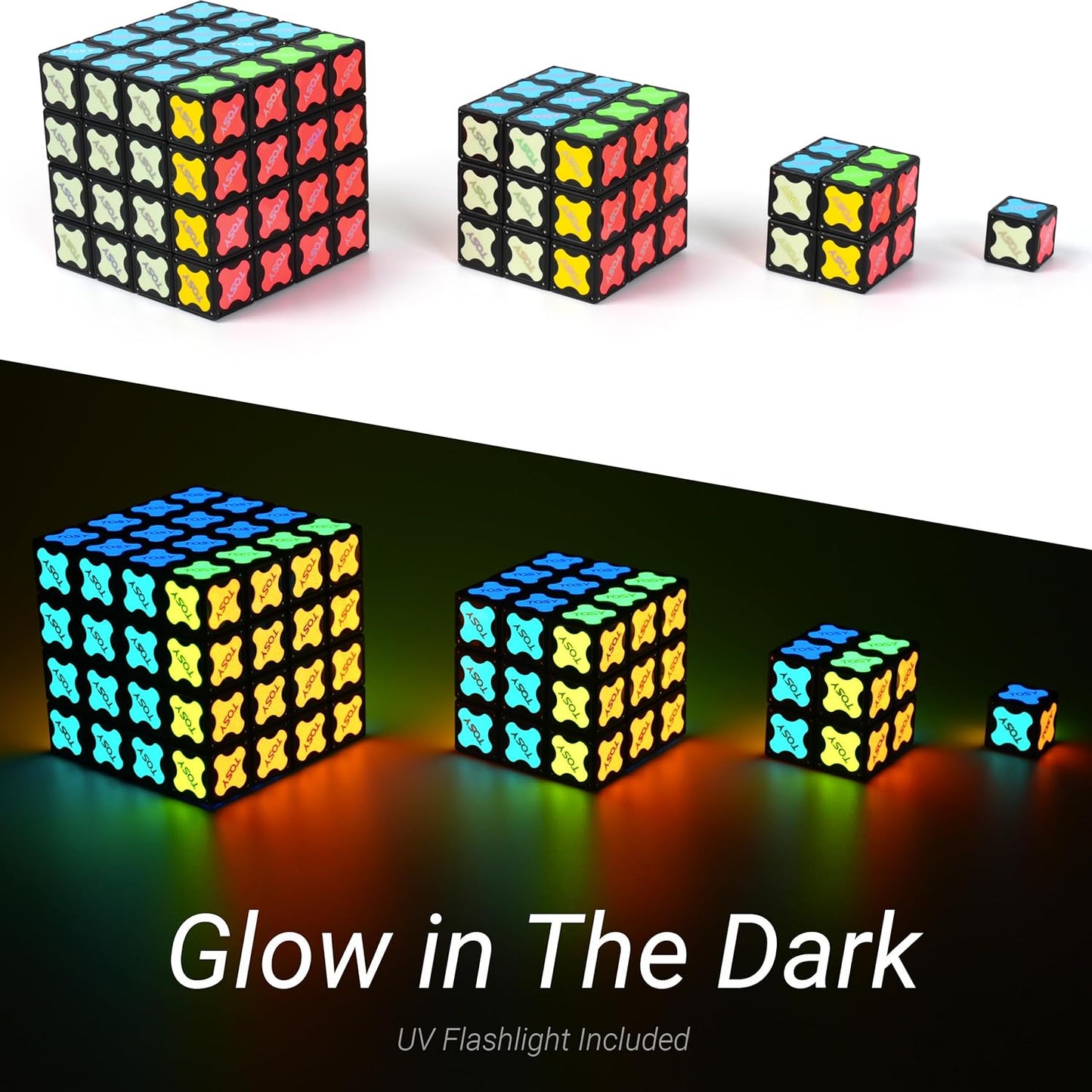 TOSY Magnet Cube 2x2 - 8 Blocks, 2 in 1 Toy: 2x2x2 Puzzle Cube and Customizable Infinity Cube, Glowing, UV Flashlight, Fidget/Sensory/STEM/STEAM Magnet Tiles Birthday Gift for Kids/Teens/Adults