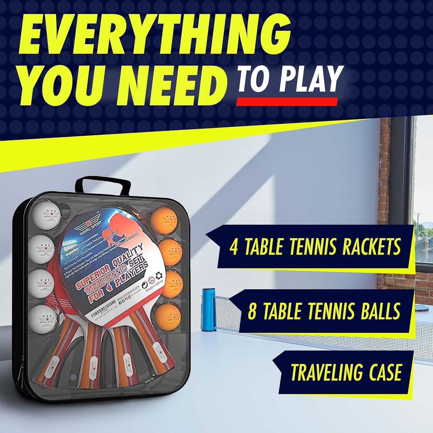 NIBIRU SPORT Professional Ping Pong Paddle Sets, 2 Paddle or 4 Paddle Table Tennis Set with Tournament Quality Balls and Carry Bag/Storage Case, Table Tennis Equipment & Ping Pong Accessories