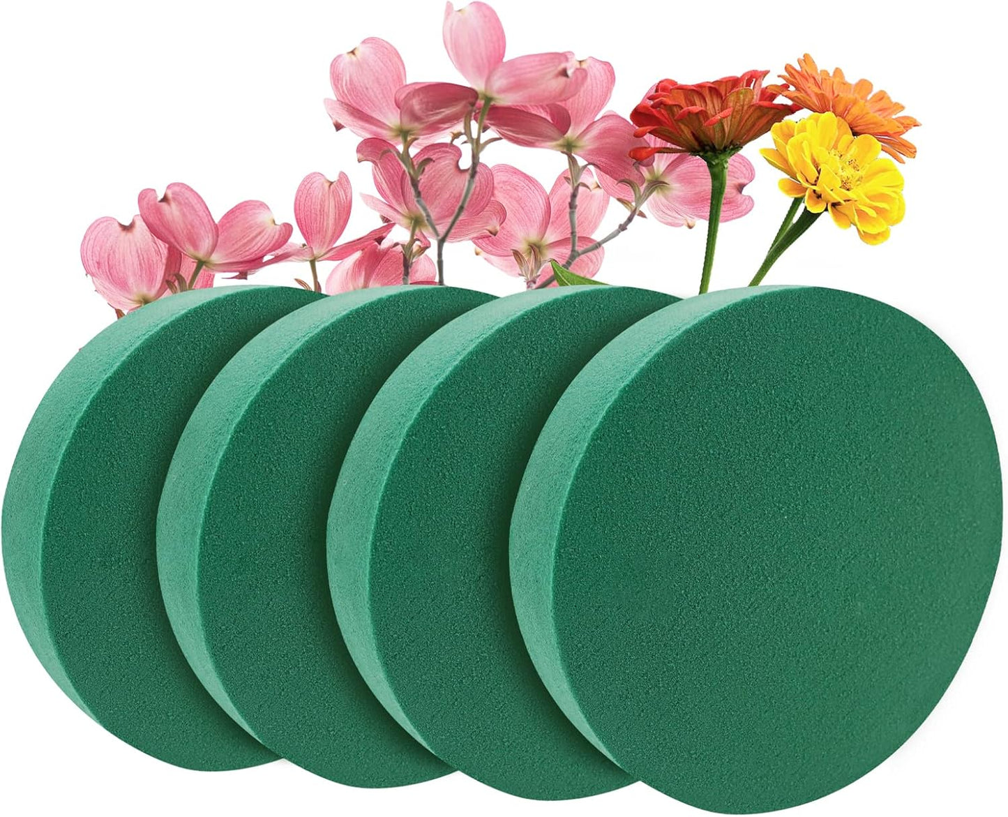 Prashent 4 Pcs Round Floral Foam Blocks,Green Wet Dry Flower Foam Plant Foam for Fresh & Artificial Flower Arrangements DIY Craft 6.3" X 1.6"