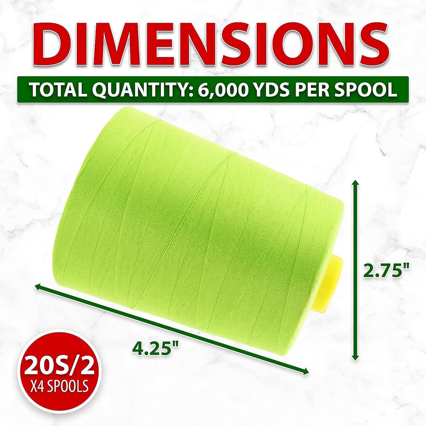 Mandala Crafts 4 Pack of Serger Threads Cones Spools - 20S/2 24000 Yards Polyester Lime Green Threads for Sergers Machine and Overlock Quilting Sewing Machine