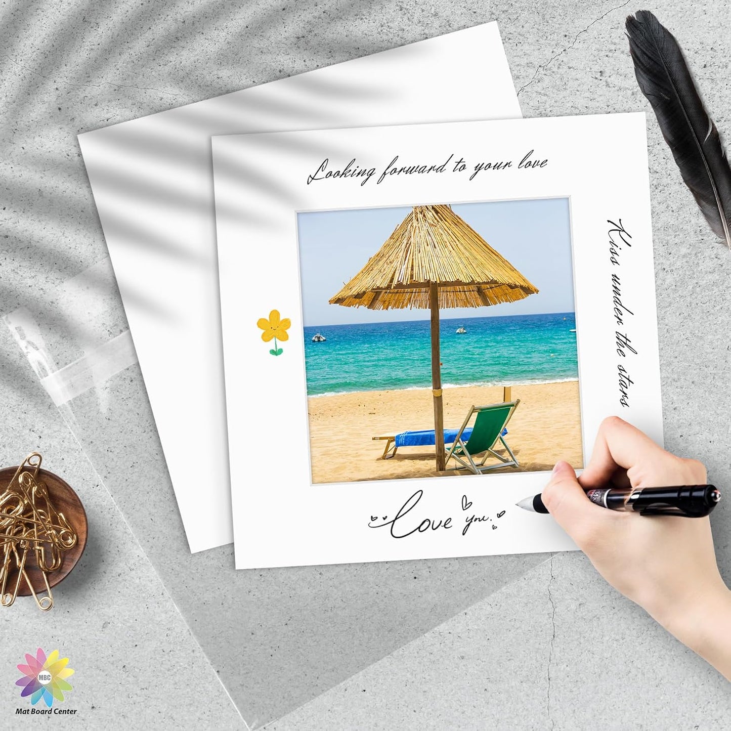 Mat Board Center, Pack of 25, 12x12 for 8x8 White Mat Kit - Acid Free, 4-ply Thickness, White Core - Includes Backing Boards and Clear Bags - for Pictures, Photos, Framing