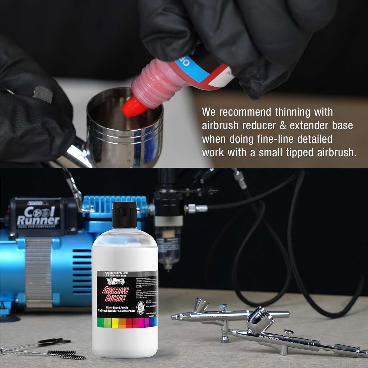 U.S. Art Supply 16-Ounce Airbrush Thinner Reducer and Extender Base for Acrylic Paints - Airbrush Paint Thinner, Reduces Viscosity, Improves Flow, Thins Acrylic Pouring Paint
