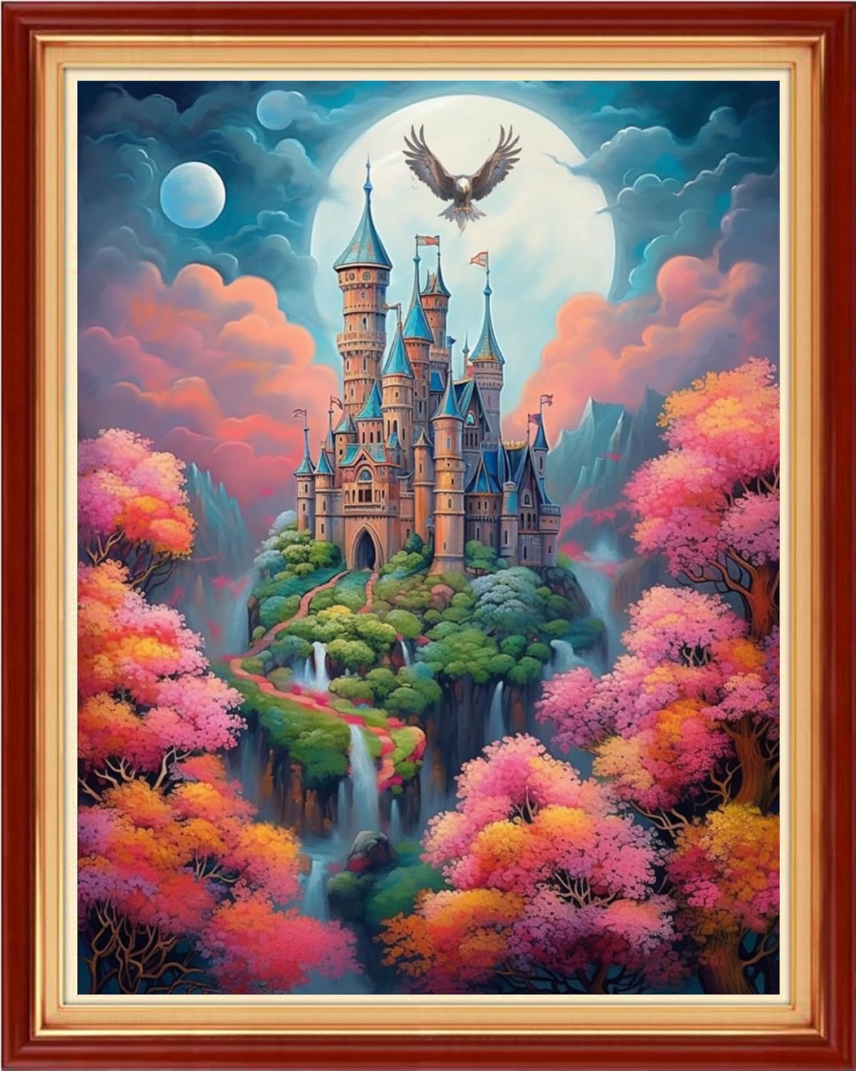 Stamped Cross Stitch Kits - Beach Night Landscape Counted Cross Stitch Kits for Beginners Adults Needlepoint Cross-Stitch Patterns-Magic Castle 16x20 inchs