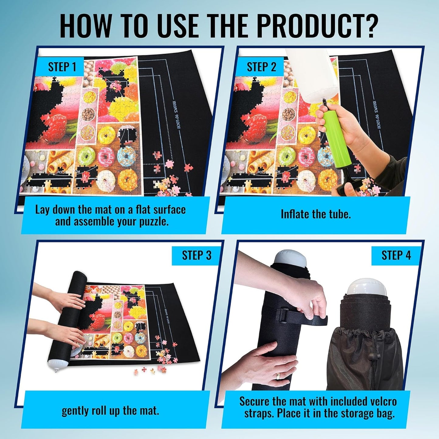 Black 2000 Pieces Jigsaw Puzzle Mat Roll Up | Unique Design, Portable Puzzle Board for Adults & Kids, Stow and Go Puzzle Saver | Puzzle Keeper Storage Saver 2000 1500 1000 500 Piece Puzzles