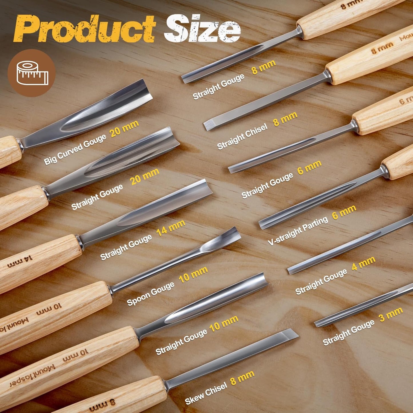 Wood Carving Tools, Wood Carving Kit of 12 Chisels, 1 Nylon Hammer & Leather Bag, CR-V Wood Chisel Set Whittling Kinves Kit, Carving Knife Set for Beginners, Carpenters