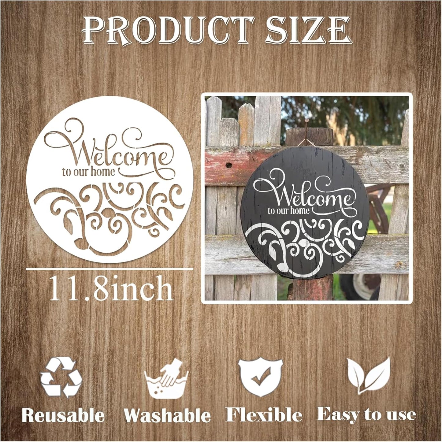 9 Pcs Welcome Stencils for Painting on Wood Reusable Round Home Sweet Home Stencil Large Hello Fall Templates for Door Hanger Canvas DIY Crafts (9 Welcome)