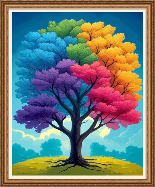 Disnesart Cross Stitch Stamped Full Embroidery Kits DIY 11CT Cotton Thread Printed DIY Needlepoint Kits Craft Needlework Set Cross-Stitch Stamped Sets-Colorful Tree 16x20 inch