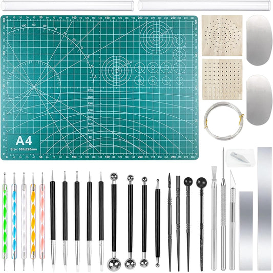 Yayatty Polymer Clay Tools, Acrylic Clay Roller, Acrylic Sheet, Rotary Cutting Mat, Round Polymer Clay Cutters with Clay Slicer Blade for Pottery and Sculpture, 42 PCS