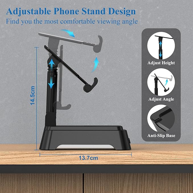 Gifts for Men Women, Cell Phone Stand with Bluetooth Speaker and Ambient Light, Stereo Sound, Adjustable Phone Holder, Cool Tech/Christmas/Birthday Gift Idea for Dad Mom Husband