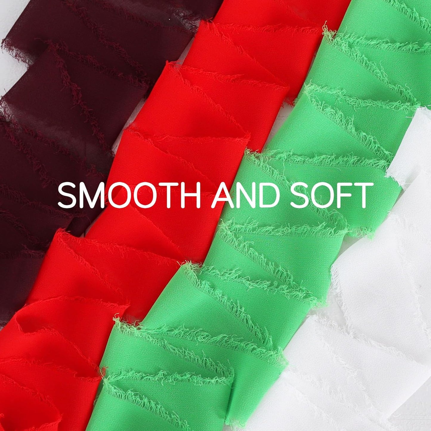 TONIFUL 4 Rolls Silk Chiffon Ribbon 1-1/2 Inch x 22 Yards, Bright Red and Green Handmade Fringe Silk Ribbon Set for Gift Wrapping Flowral Bouquets Crafts Christmas Wreath Elf-Themed Party Decoration