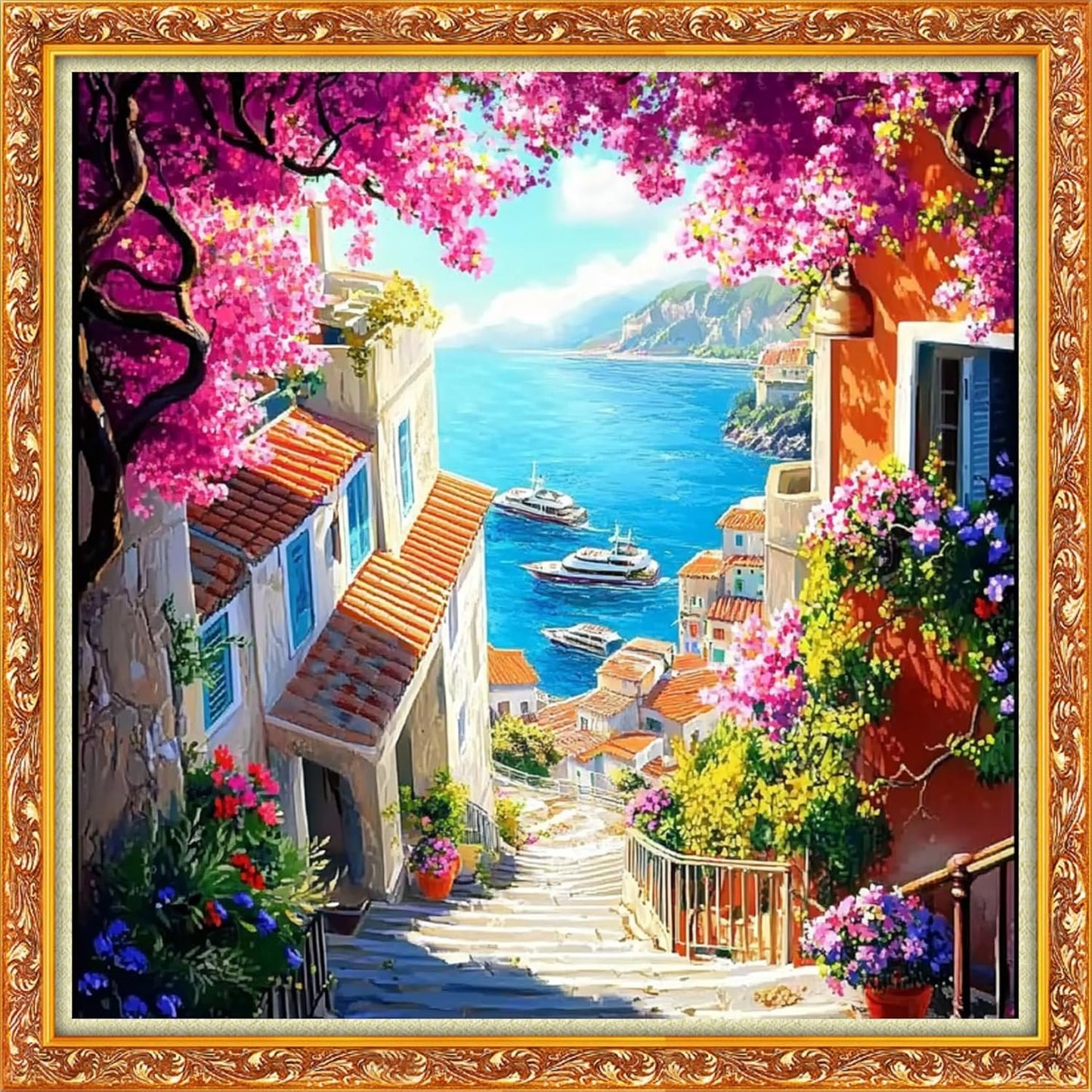 Hopeart Stamped Cross Stitch Kits for Beginner Embroidery Kits for Beginners Adults DIY 11CT Cross Stitch Patterns Needlepoint Kits Crossstitching Kits-Seaside Scenery 18x18 inch