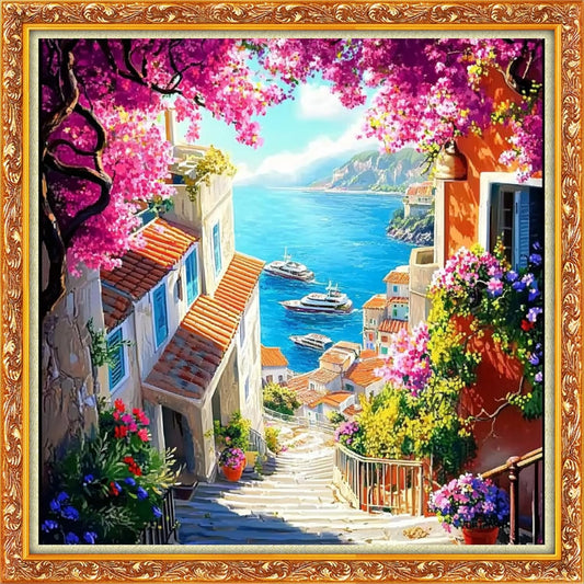 Hopeart Stamped Cross Stitch Kits for Beginner Embroidery Kits for Beginners Adults DIY 11CT Cross Stitch Patterns Needlepoint Kits Crossstitching Kits-Seaside Scenery 18x18 inch