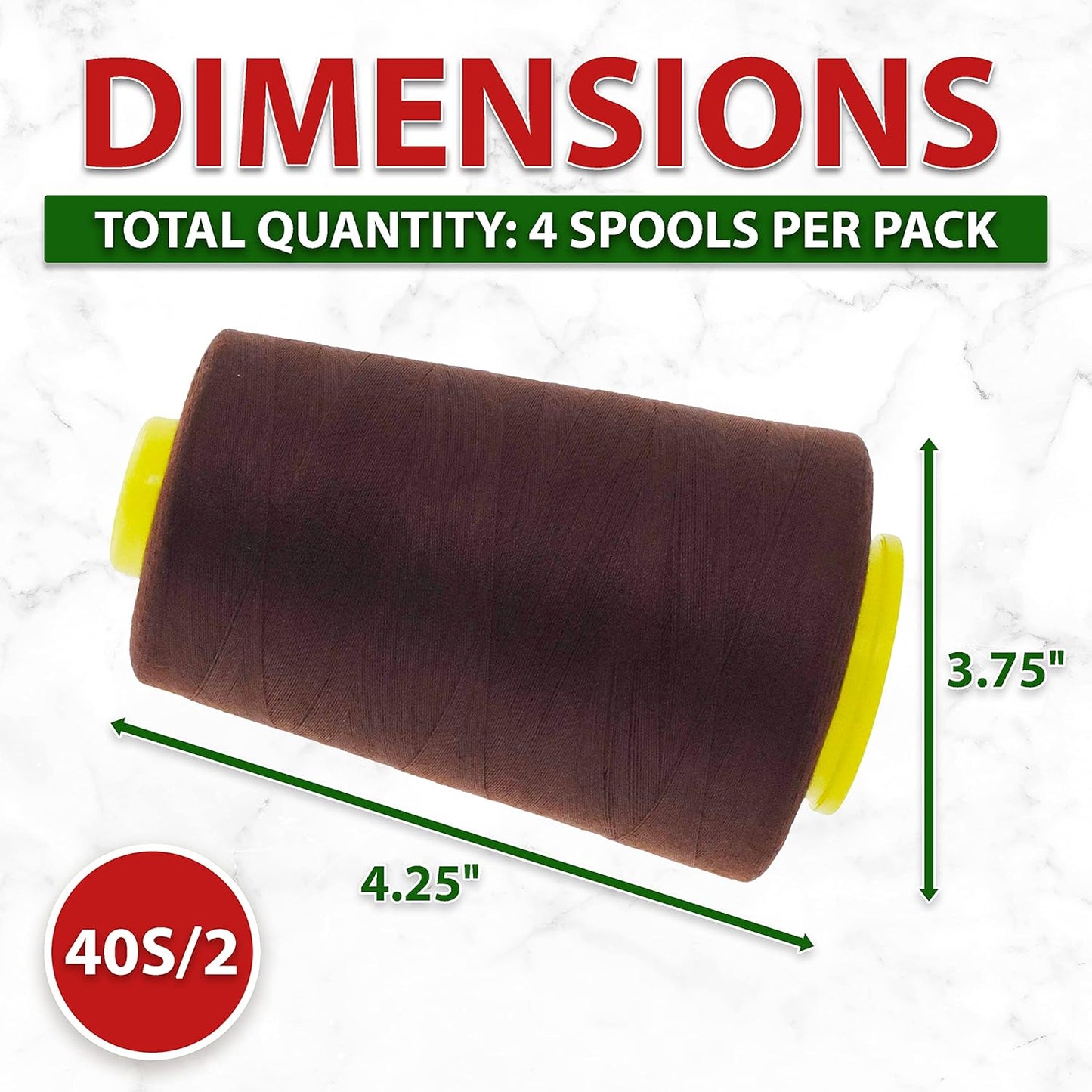 Mandala Crafts 4 Pack of Serger Threads Cones Spools - 40S/2 24000 Yards Polyester Dark Brown Threads for Sergers Machine and Overlock Quilting Sewing Machine