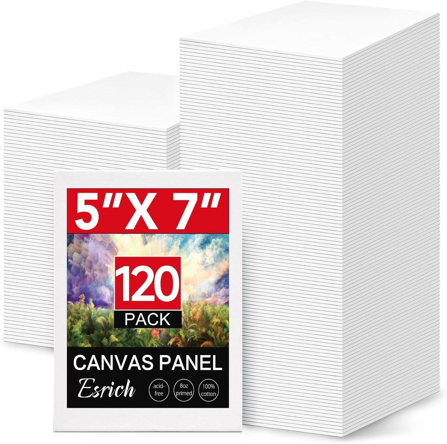 ESRICH 120 Pack 5x7 Inch Small Canvases for Painting, Painting Canvas 5x7 Inch Cotton Primed Acid Free Mini Blank Canvas Panels for Oil Paint,Watercolor,Acrylic Paint, Gouache, Tempera