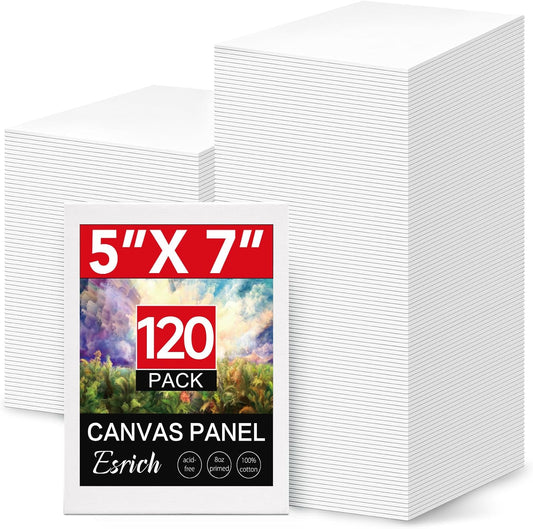 ESRICH 120 Pack 5x7 Inch Small Canvases for Painting, Painting Canvas 5x7 Inch Cotton Primed Acid Free Mini Blank Canvas Panels for Oil Paint,Watercolor,Acrylic Paint, Gouache, Tempera