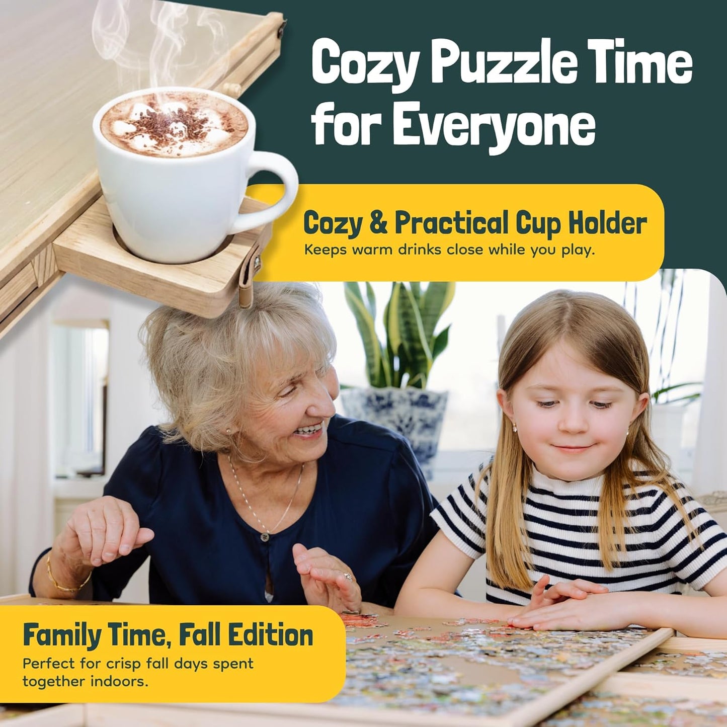 Gondola 1500 Pieces Puzzle Board with Mug Holders, 6 Drawers and Cover, Sturdy Jigsaw Puzzle Table Tray, 26"x35" Portable Wooden Jigsaw Puzzles Accessories, Jig Saw Home Holder Organizer Boards