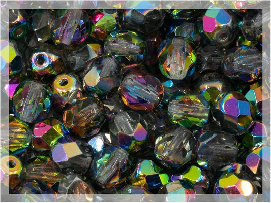 50 pcs Faceted Fire Polished Pressed Czech Glass Beads 6mm (0.24in), 00030-28137 Crystal Vitrail Medium