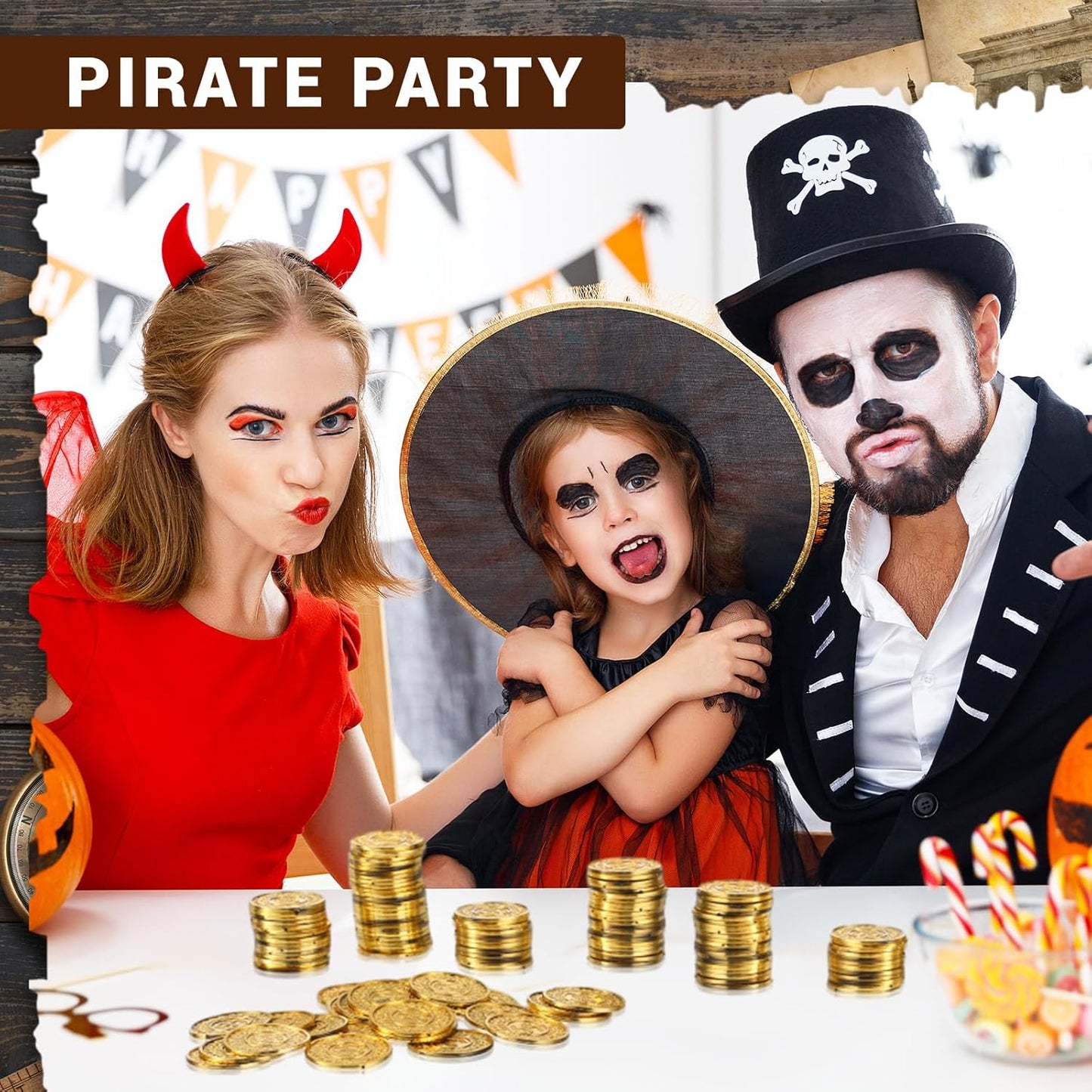 Hanaive 100 Pcs Plastic Gold Coins Fake Pirate Play Coins Spanish Doubloons St. Patrick's Toy for Kids Pirate Party, Treasure Hunt Board Game and Party Favors(Classic)