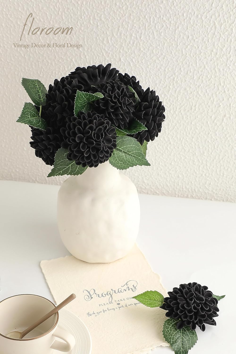 Floroom Artificial Dahlia Flowers 25pcs Real Looking Black Foam Fake Roses with Stems for DIY Wedding Bouquets Bridal Shower Centerpieces Floral Arrangements Party Tables Home Decoration