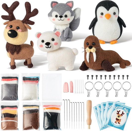 WATINC Needle Felting Kit - 5 Set Unique Different Cute Doll Wool Felt Needle Tools Foam Pad Instruction, DIY Home Decoration Craft Party Supplies for Art Work Starter Beginners (Polar Animal)