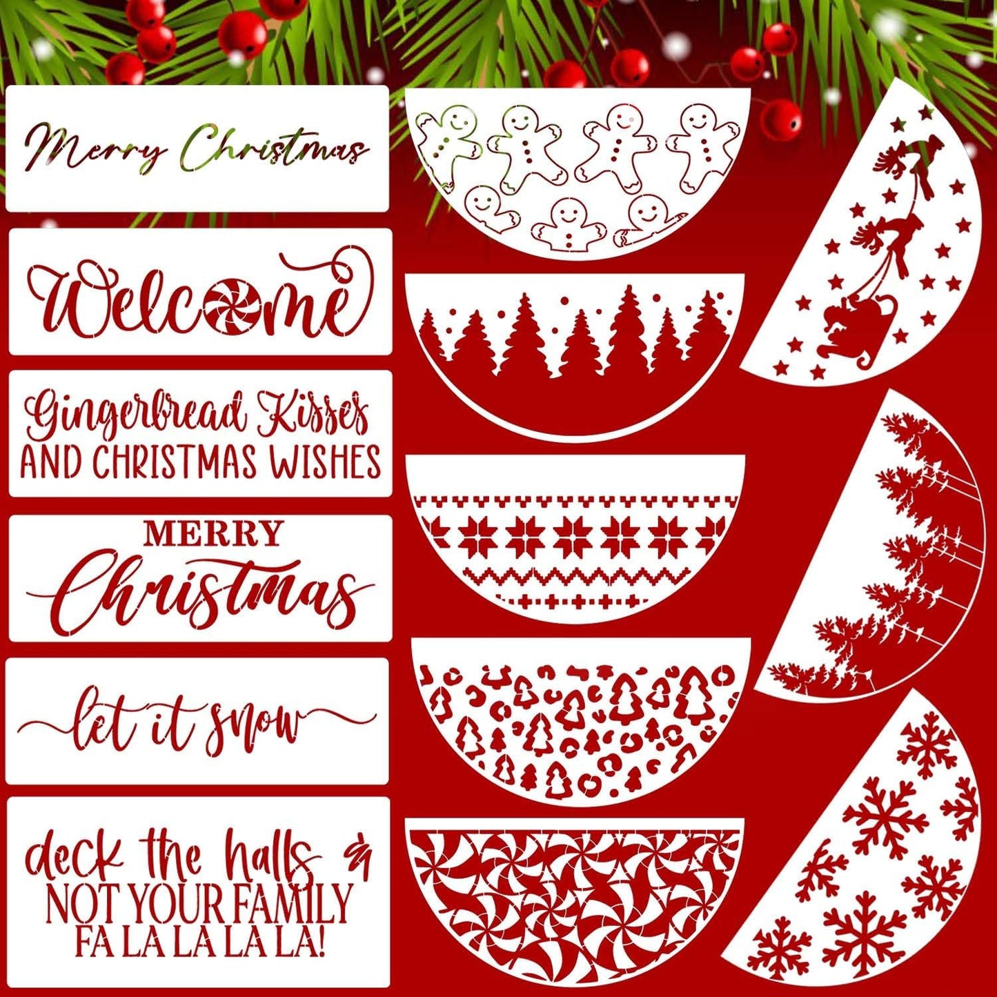 Christmas Stencils for Painting on Wood 12” Christmas Doormat Stencil Xmas Holiday Stencils for Crafts Door Mats Porch Door Decor