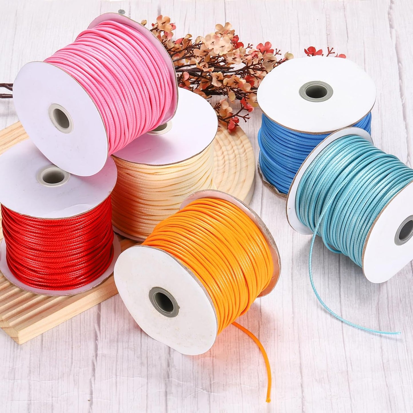 MECCANIXITY Waxed Cord 2.5mm Waxed Polyester Cord 87 Yard Wax String for Bracelet Making, Necklaces, Beading, Jewelry Making and DIY Crafts(Light Pink)