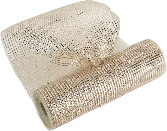 MEEDEE Rose Gold Deco Mesh 10 Inch Rolls Deluxe Wide Foil Metallic Mesh Fabric Rose Gold Mesh Ribbon for Christmas Tree, Wreaths, Garland, Gift Wrapping, Bows Making (30 Feet)