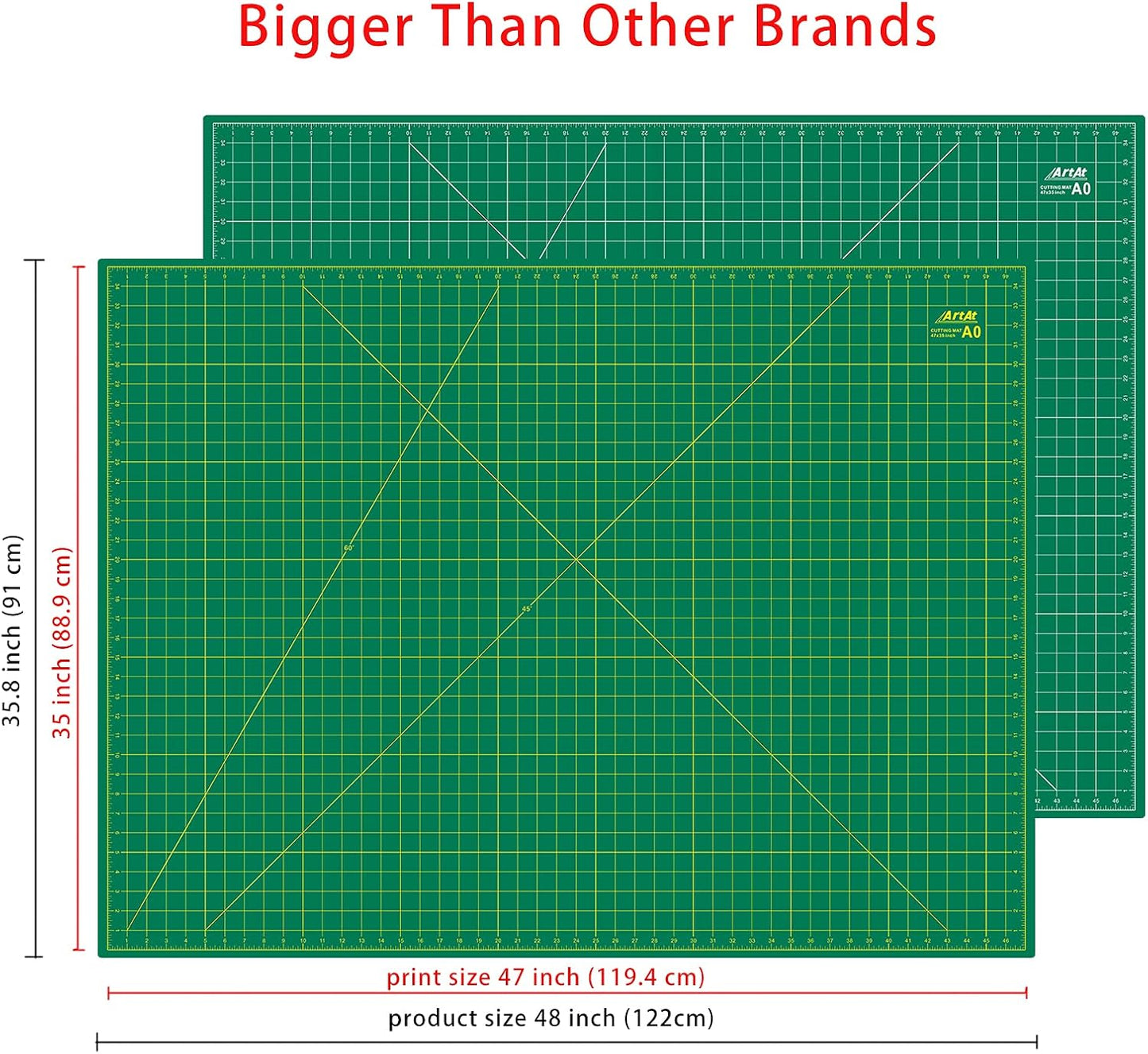 ArtAt Self Healing Cutting Mat: 48″x 36″ Green Double Sided PVC Non-Slip 5 Layers Craft Mat for Maximum Healing - Great for Sewing & Quilting & Scrapbooking and Craft & Art Projects…